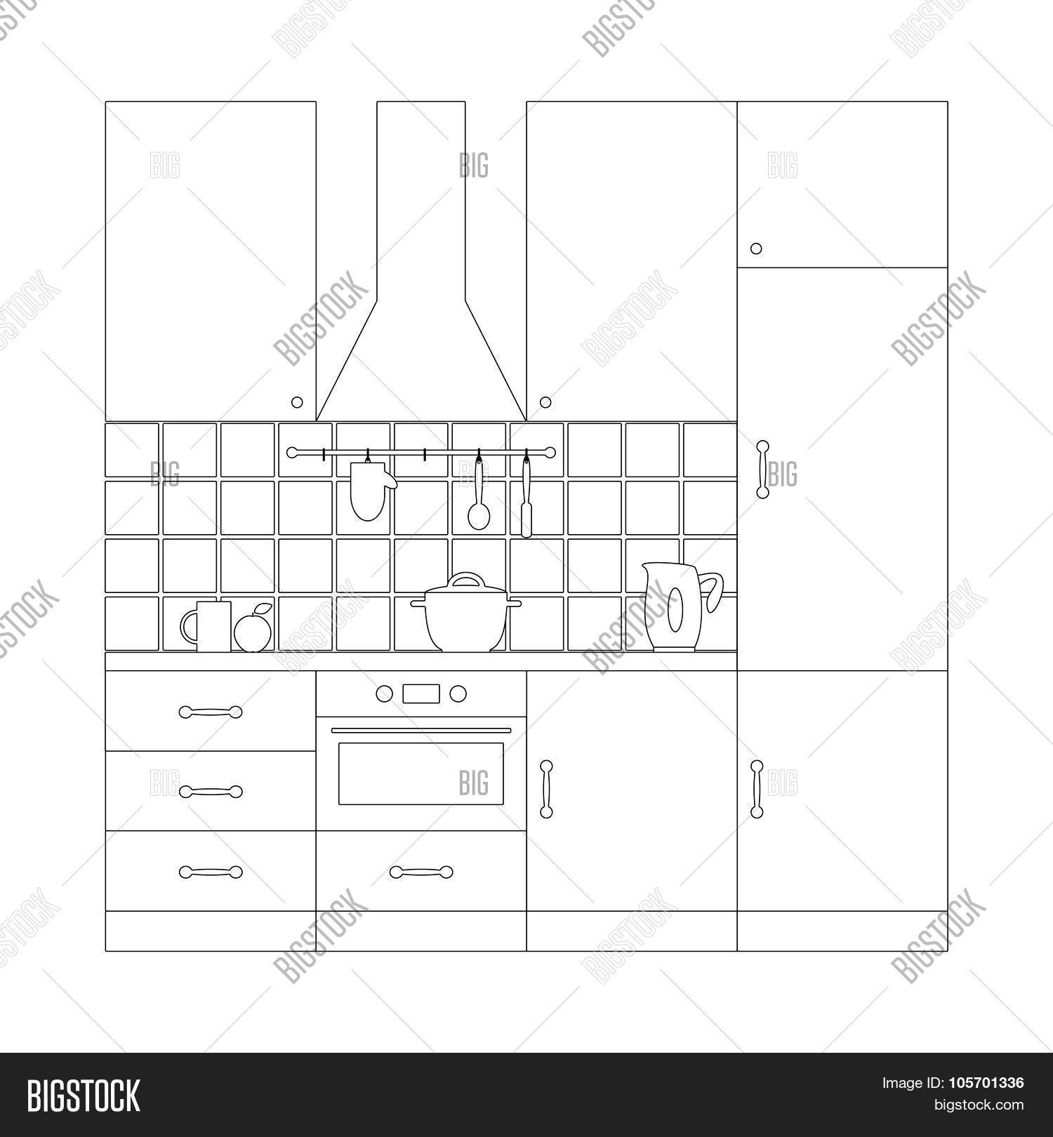 Kitchen set coloring vector photo free trial bigstock