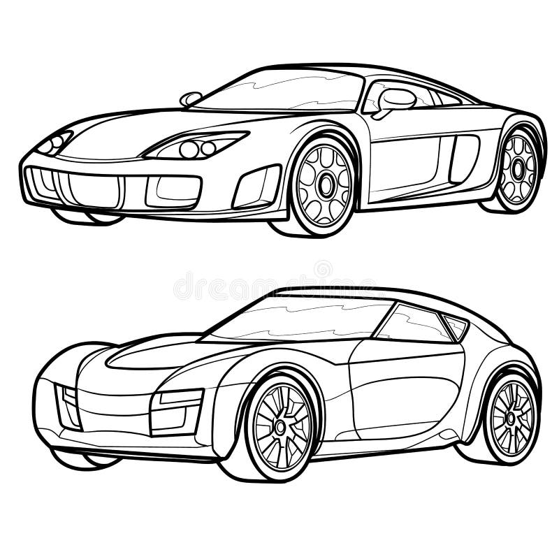 Set of sports car sketches coloring book isolated object on white background vector illustration stock vector