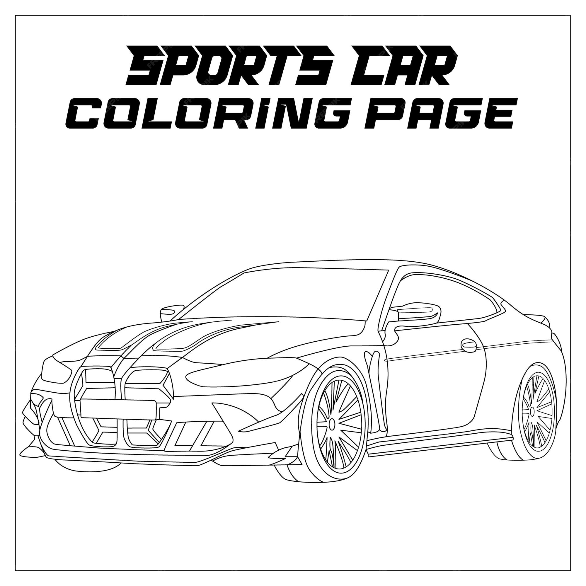 Premium vector sports car vector coloring page for kids