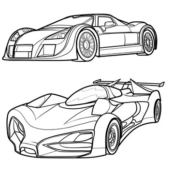 Set of sports car sketches coloring book isolated object on white background vector illustration vector