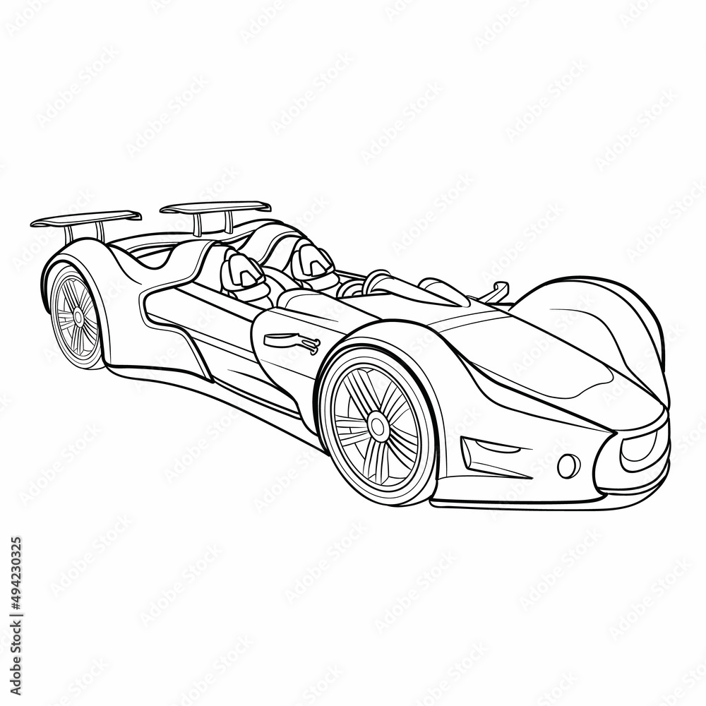 Sketch cartoon illustration passenger sports car coloring book isolated object on a white background vector vector