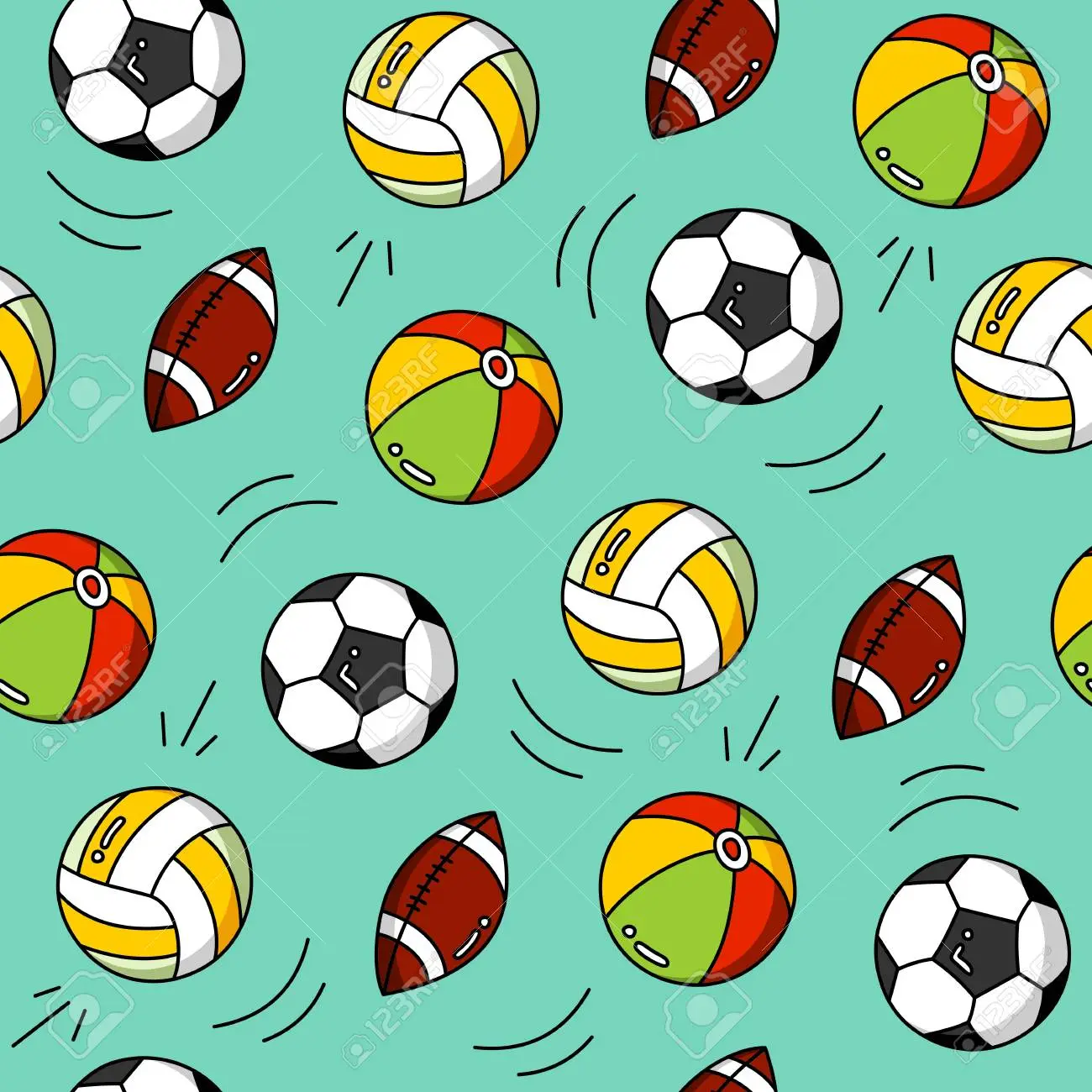 Vector Blue Sport Balls Seamless Pattern Or Background Stock