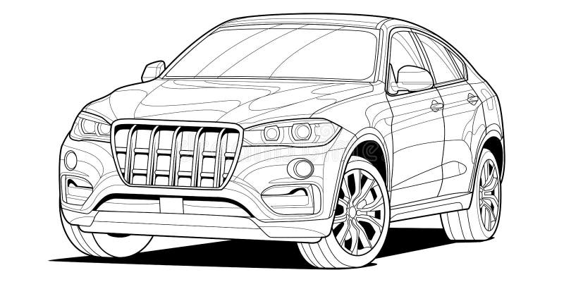 Coloring page for book and drawing offroad drive vehicle black contour sketch illustrate isolated on white background stock vector