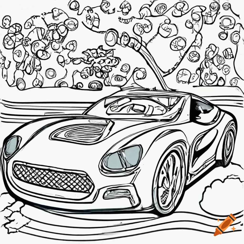 Sports car in coloring book style on