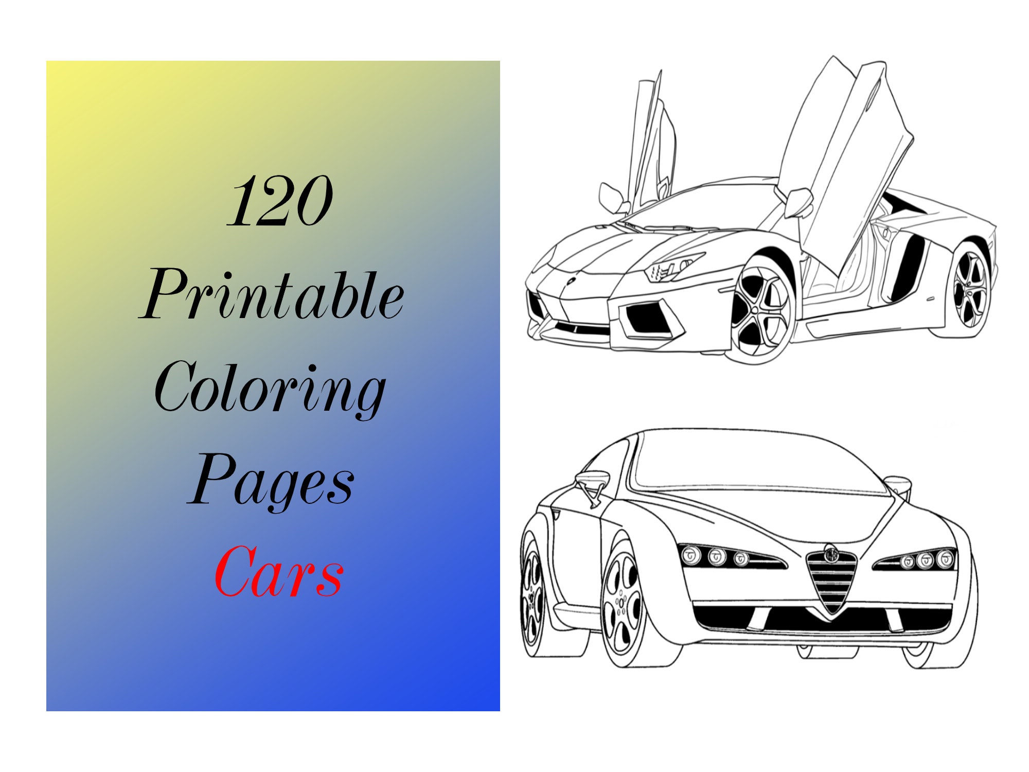 Buy coloring pages cars pdf printable easy sports racing classic cars color sheets kids girls boys adults activity at home instant download online in india