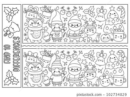 Christmas black and white find differences game