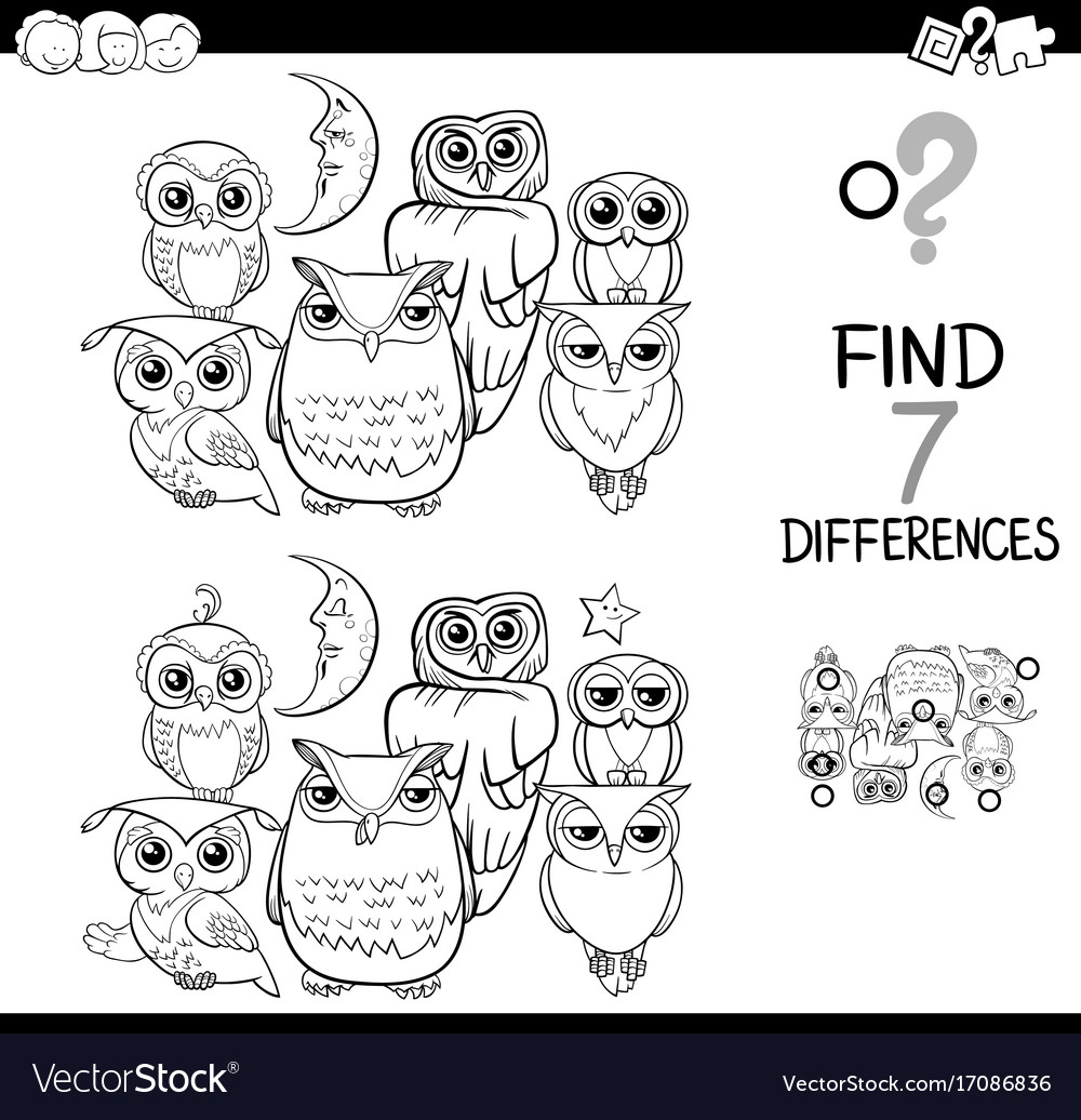 Spot the difference with owls coloring book vector image