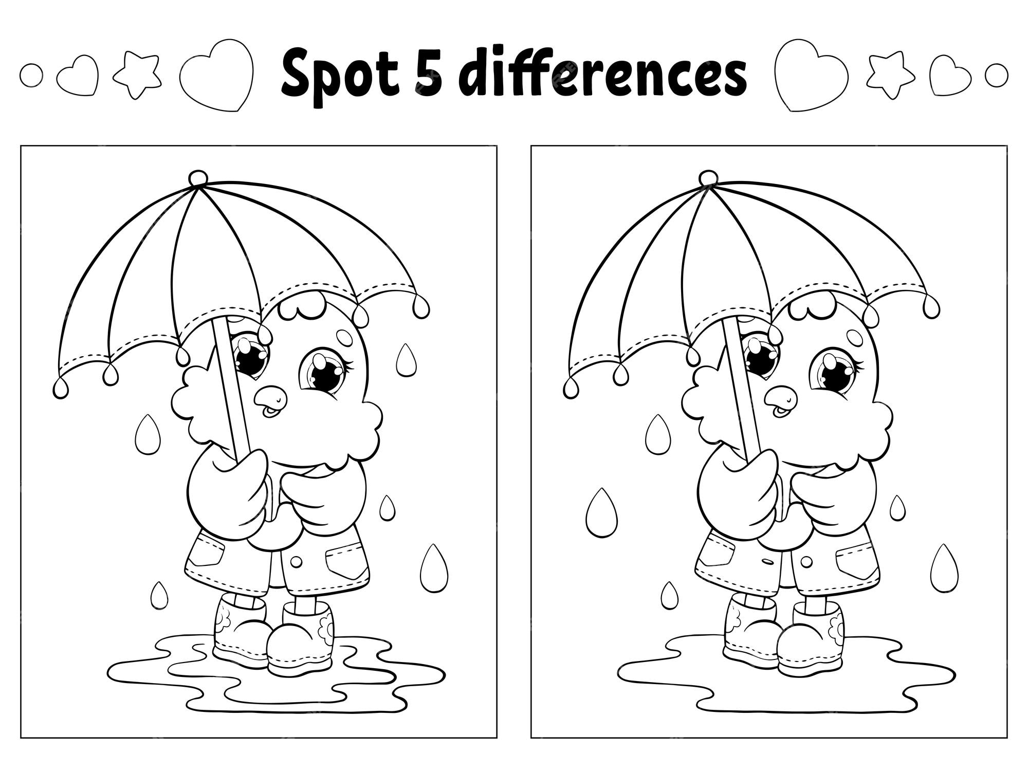 Premium vector find five differences coloring page for kids activity worksheet for children