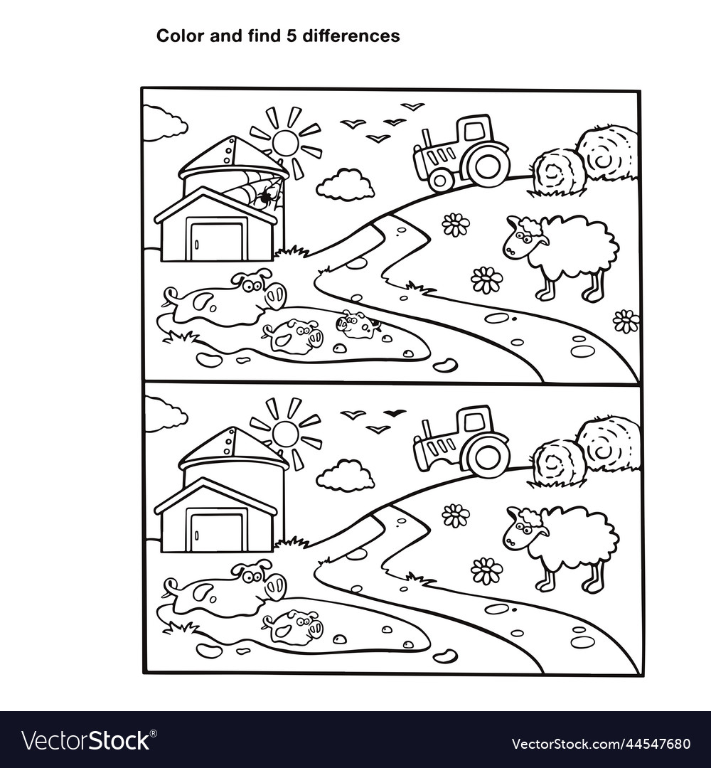 Find differences puzzle for kids coloring book vector image