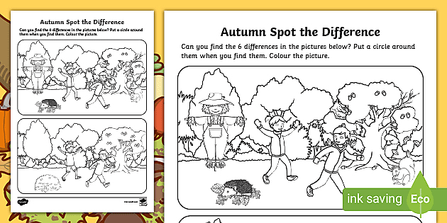 Autumn spot the difference colouring worksheet