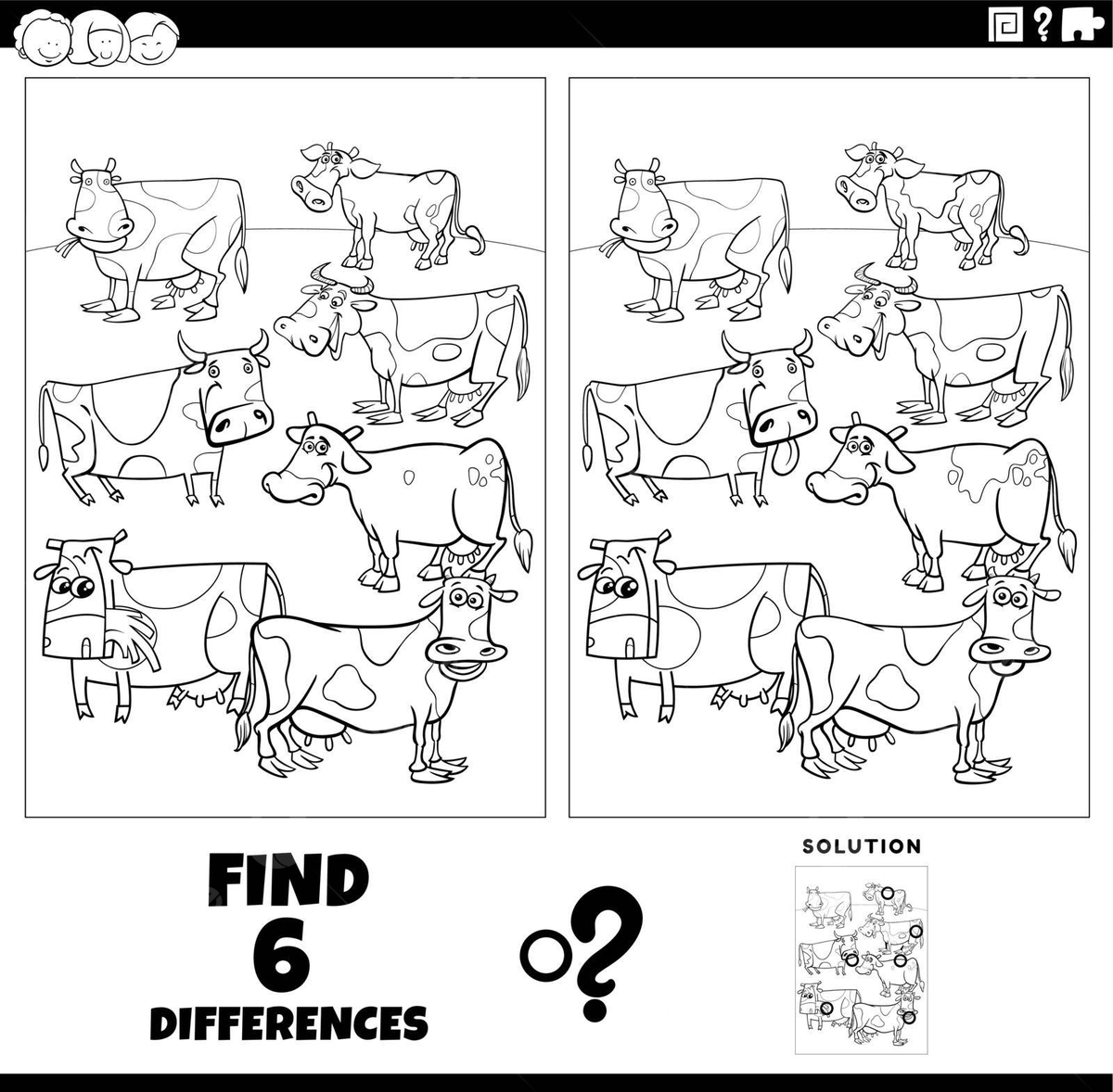 Cowthemed spot the difference game and farm animal coloring page vector activity illustration puzzle png and vector with transparent background for free download