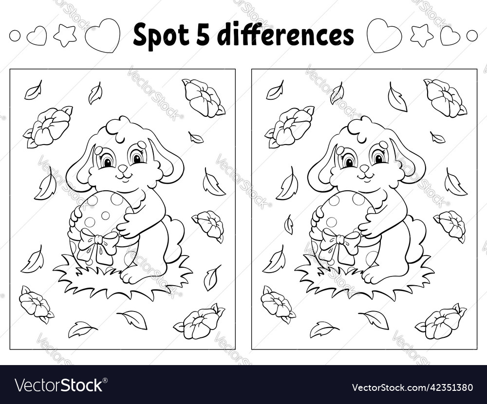 Find five differences easter theme coloring page vector image