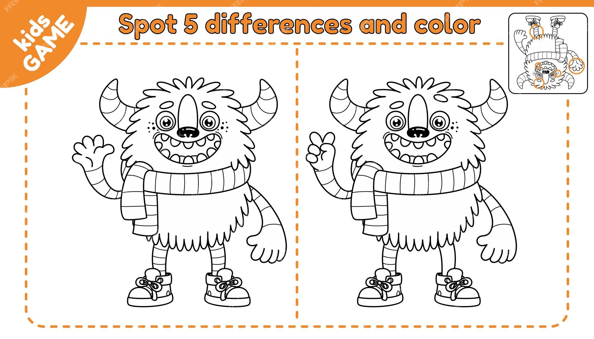 Premium vector kids coloring game spot differences monsters