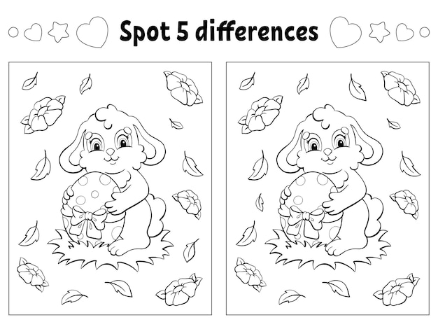 Premium vector find five differences easter theme coloring page for kids activity worksheet for children vector illustration isolated on white background