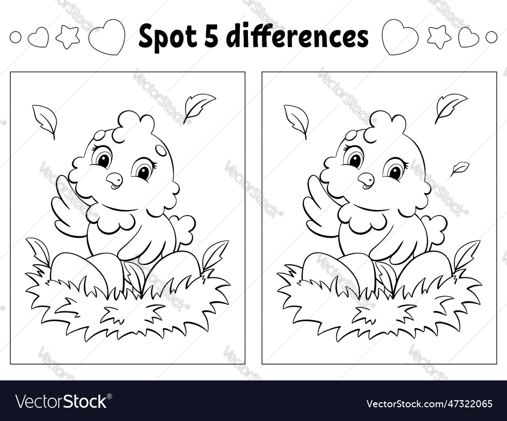 Find five differences easter theme coloring page vector image