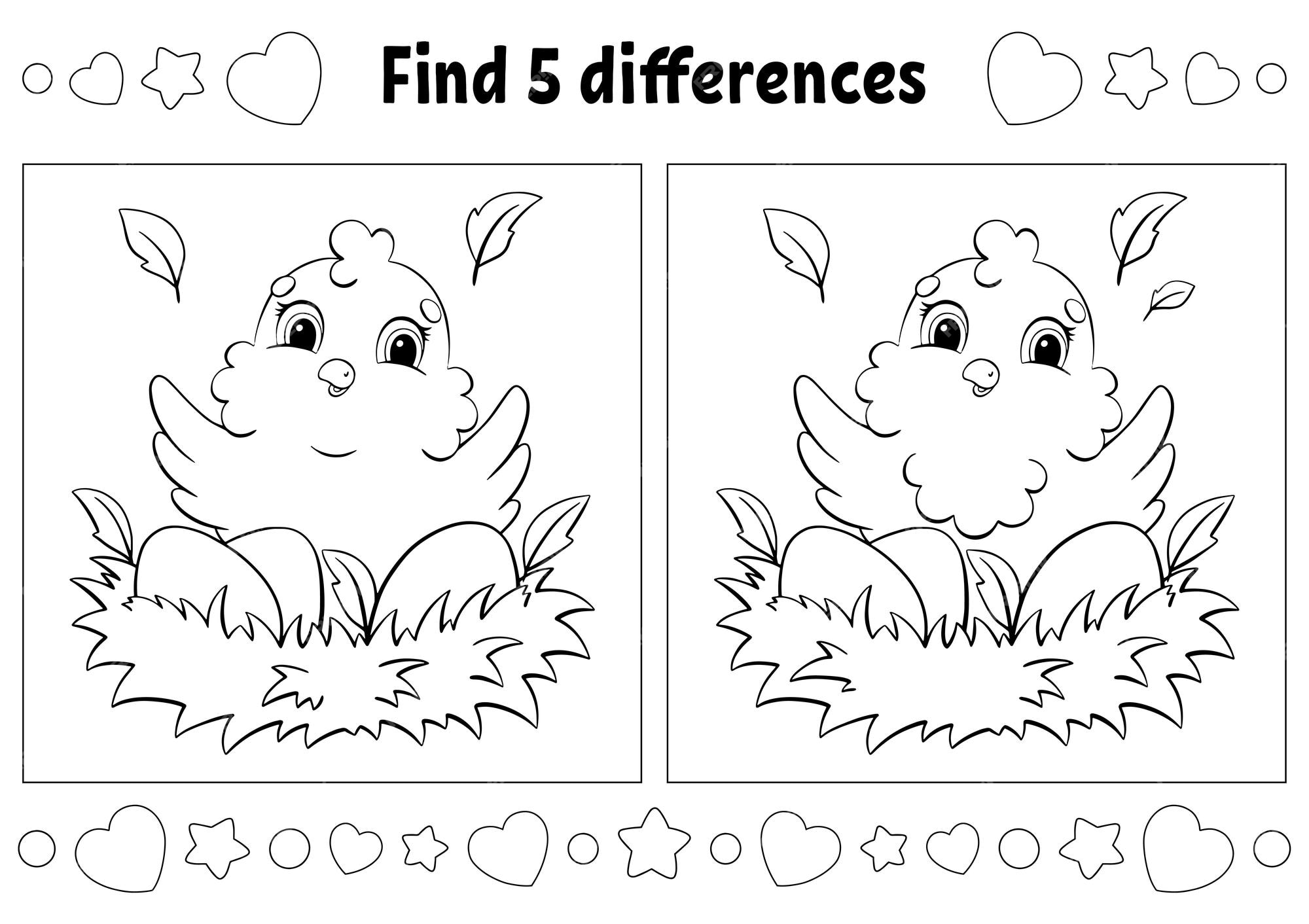 Premium vector find five differences easter theme coloring page for kids activity worksheet for children