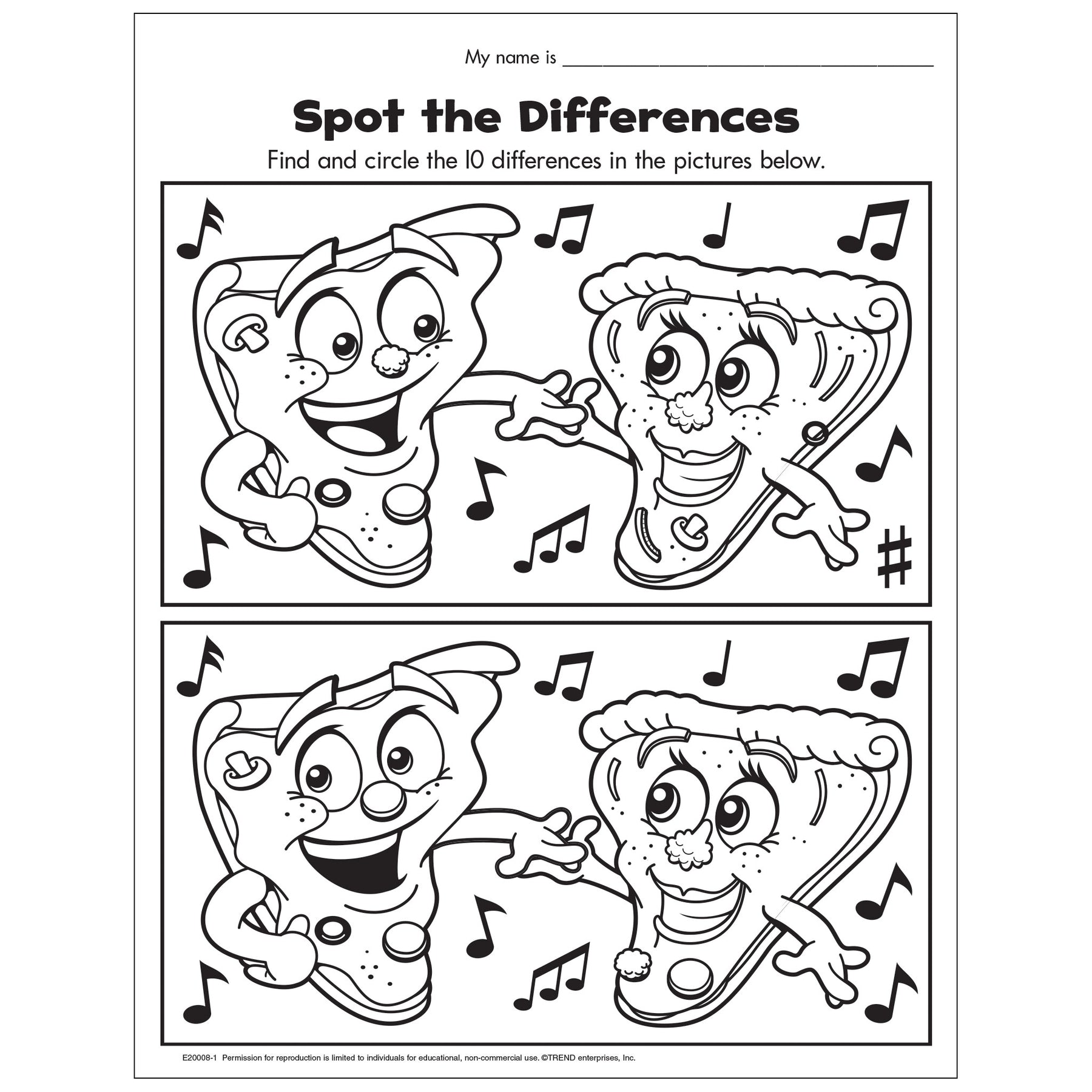 Free printable pizza time spot the differences activity sheet â trend enterprises inc