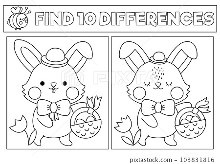 Easter black and white kawaii find differences