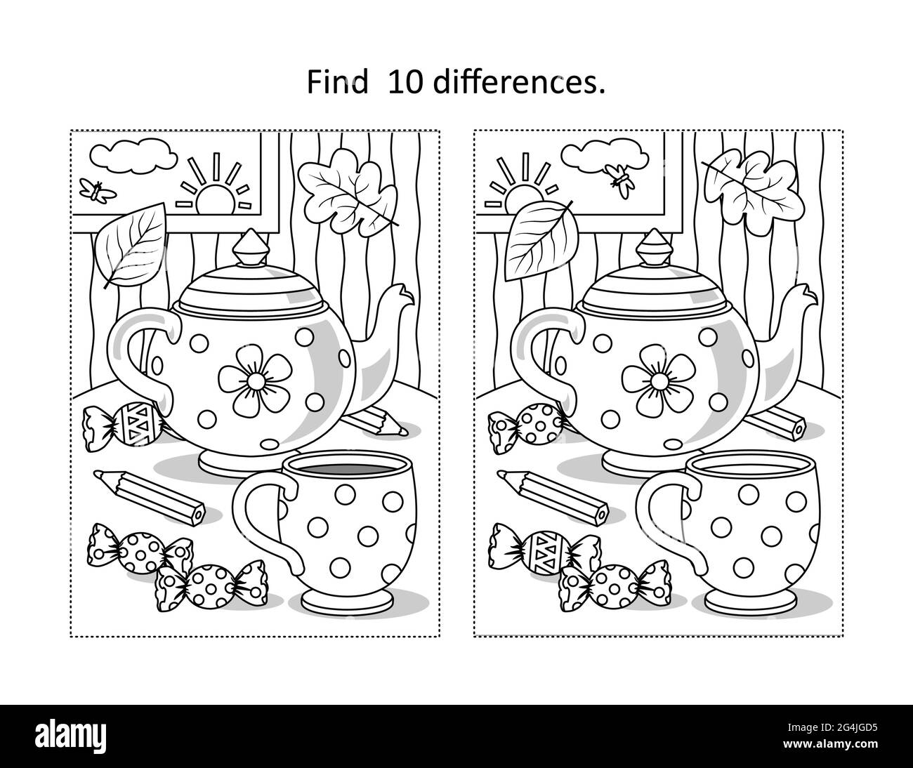 Spot the difference puzzle black and white stock photos images