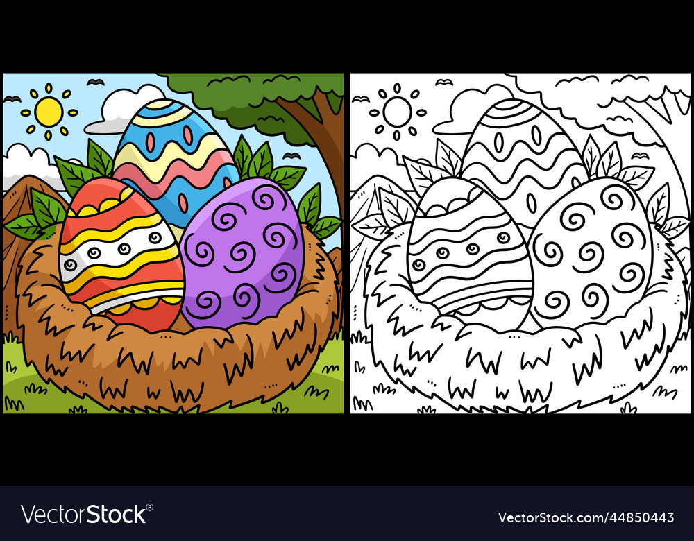 Easter eggs in nest coloring page royalty free vector image