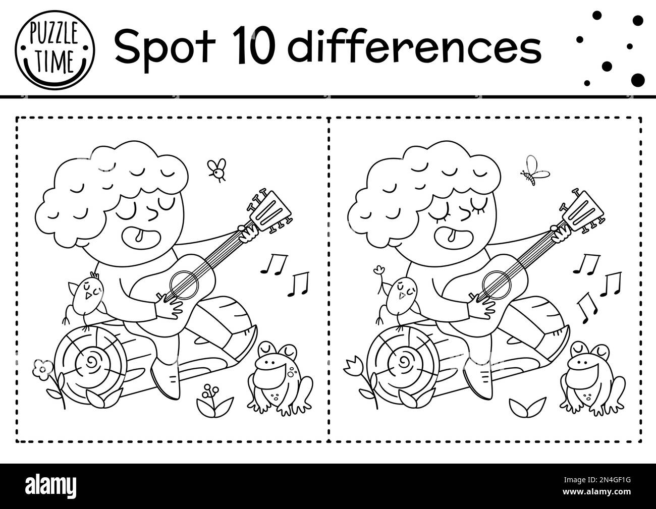 Spot the difference puzzle black and white stock photos images