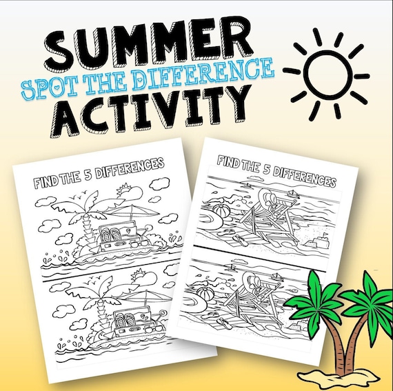 Best value printable spot the difference activity pages instant download summer activity coloring pages for kids with puzzle game book