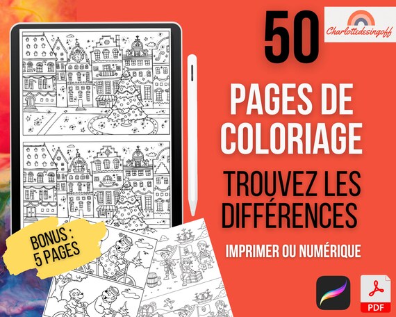 Coloring pages find the differences for kid and adult instant download