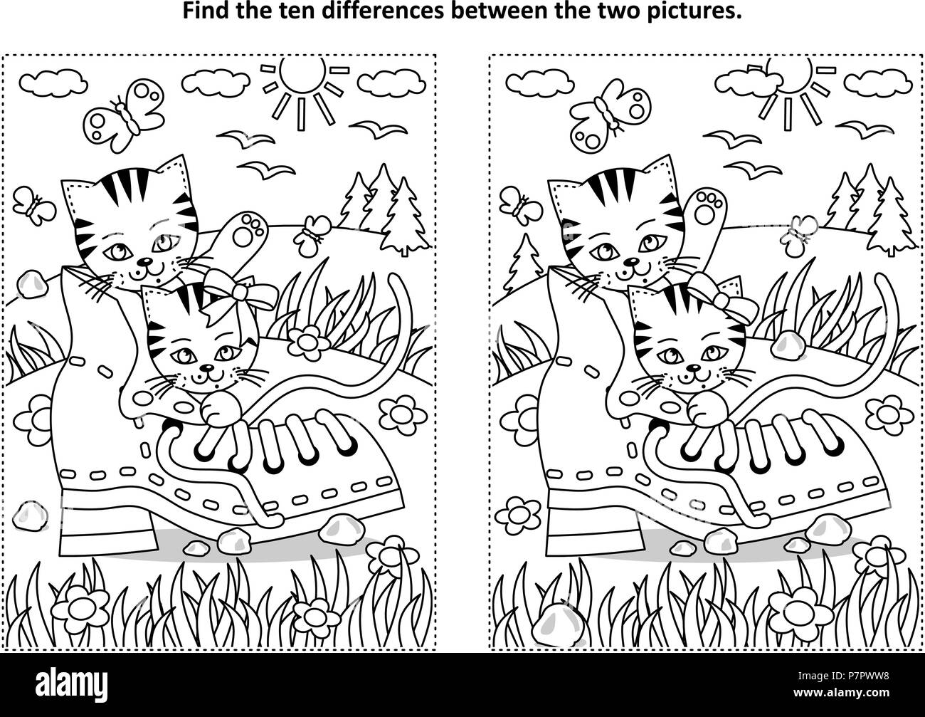 Spot the difference adult puzzle black and white stock photos images