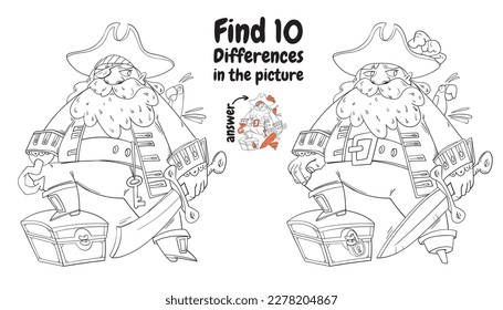 Pirate find differences picture educational stock vector royalty free