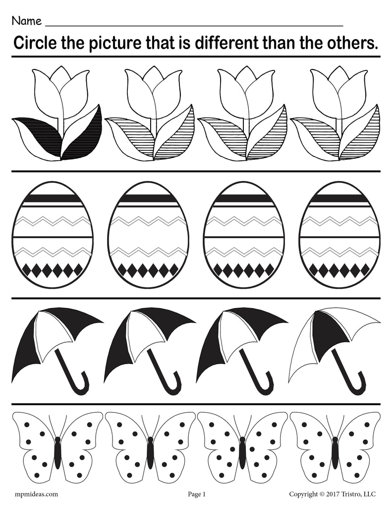 Spot the difference printable spring themed worksheet â