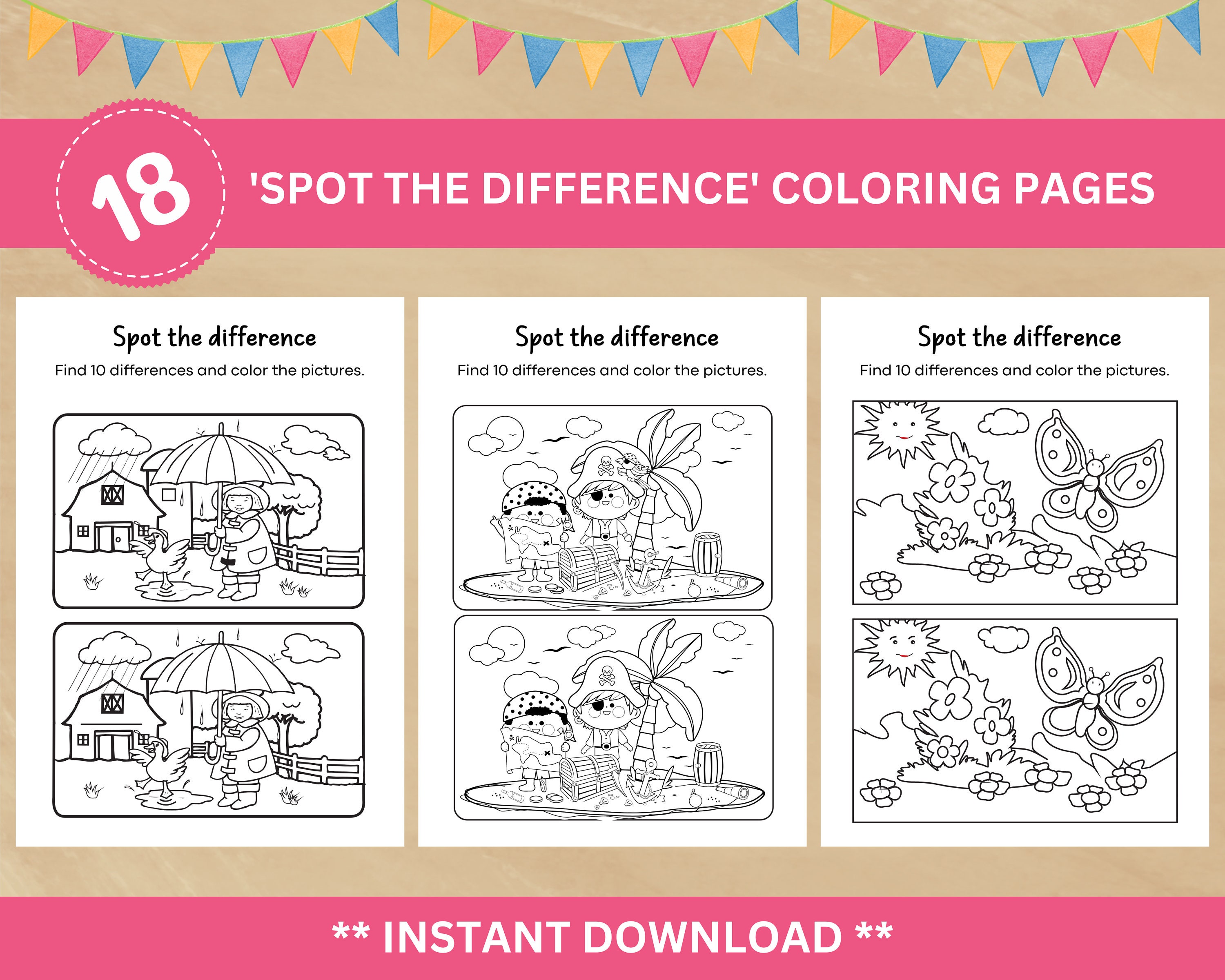 Spot the difference activities spot the difference printable pages kids puzzle games road trip games activities kids printables instant download