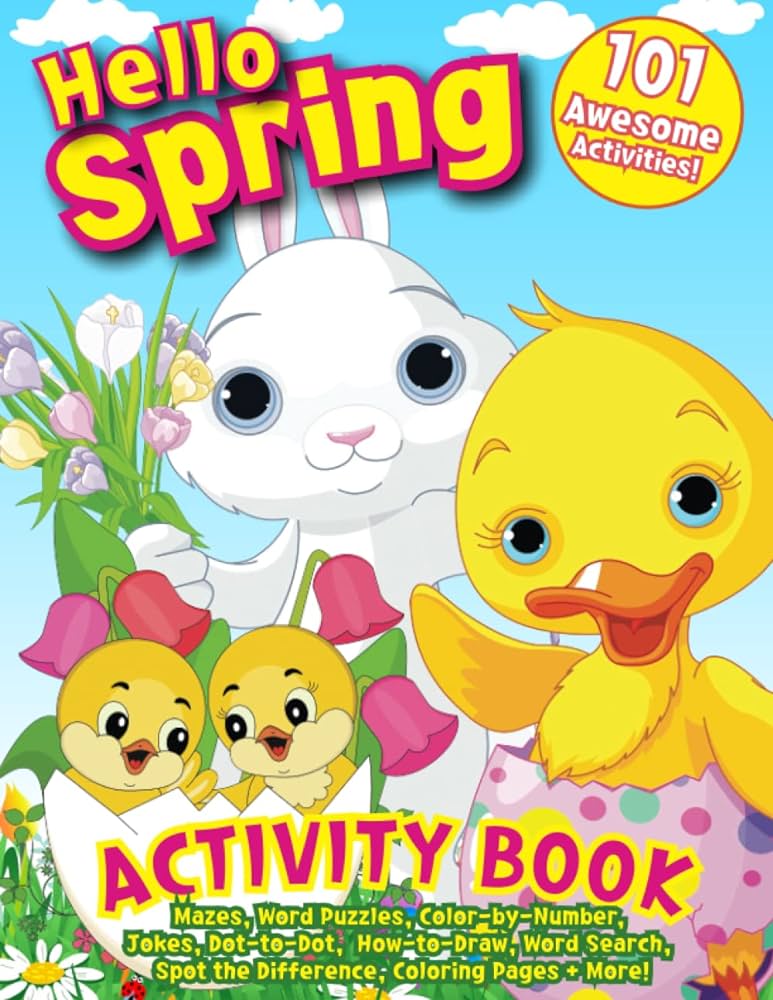 Hello spring activity book awesome activities mazes word puzzles color