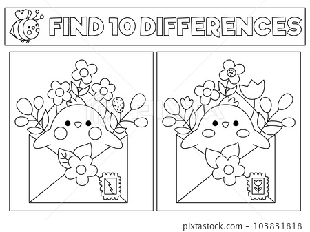 Spring black and white kawaii find differences