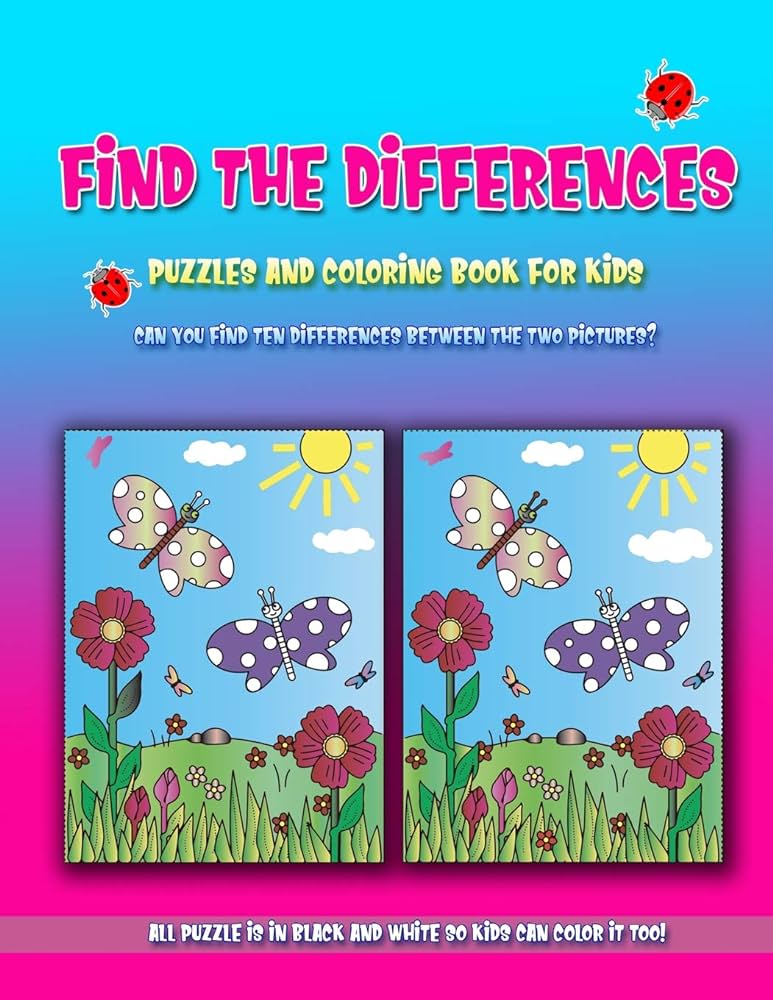 Find the differences puzzles and coloring book for kids children activities books to spot the differences or find the hidden object to improve decision