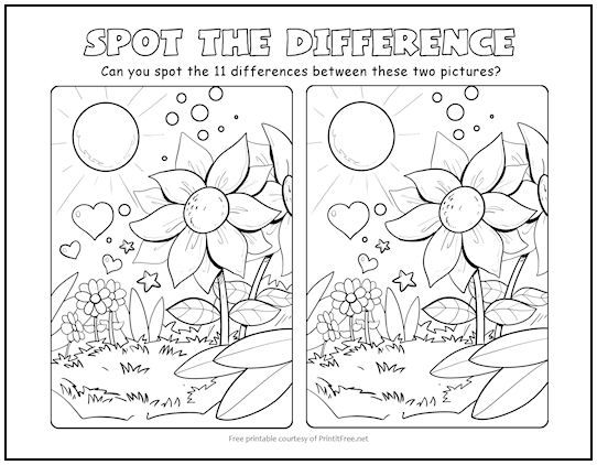 Flower garden spot the difference picture puzzle picture puzzles hidden picture puzzles printables free kids