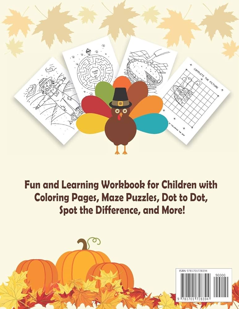 Thanksgiving coloring and activity book for kids ages