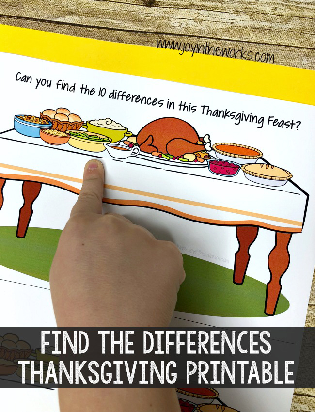 Find the differences thanksgiving printable game