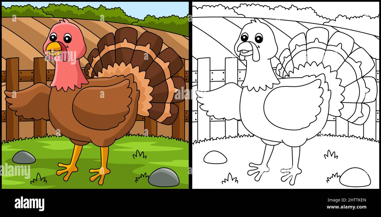 Turkey coloring page colored illustration stock vector image art