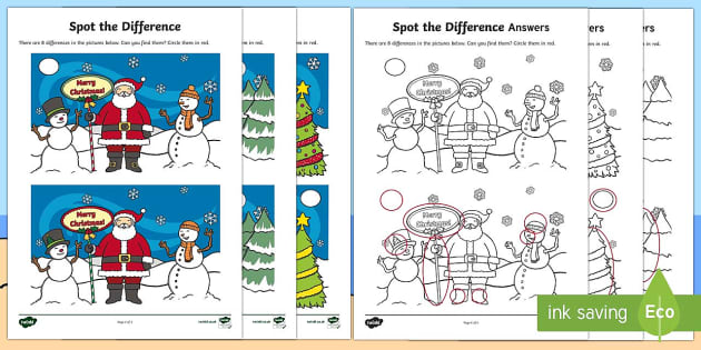 Christmas spot the difference worksheet activity