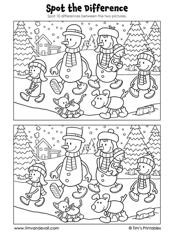 Snowman family spot the difference â tims printables