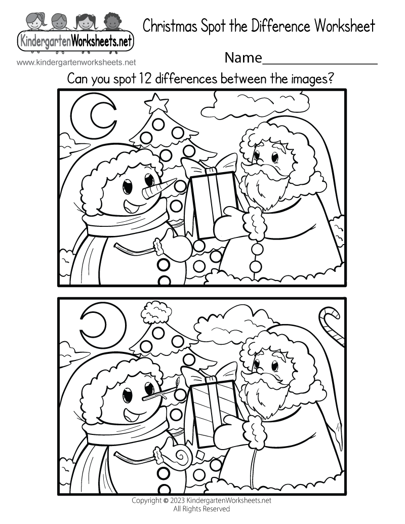 Christmas spot the difference worksheet