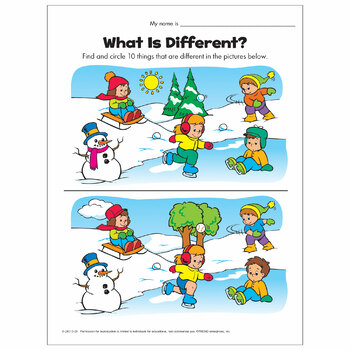 Winter fun spot the difference activity coloring page free printable