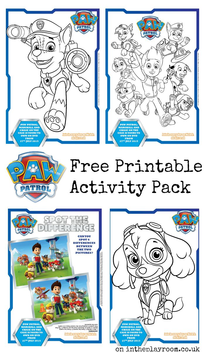 Paw patrol louring pages and activity sheets free printables