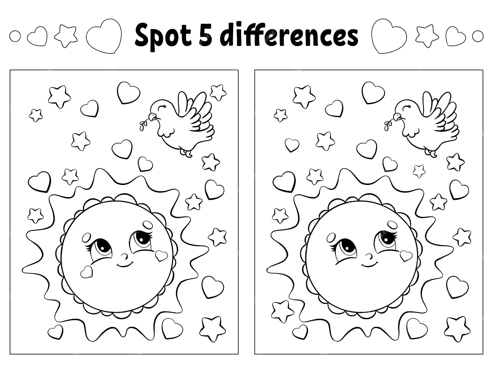 Premium vector find five differences coloring page for kids activity worksheet for children