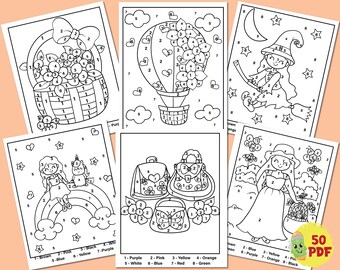 Printable color by numbers coloring pages for kids and girls coloring activity sheets activity book for toddler princess fairy mermaid instant download