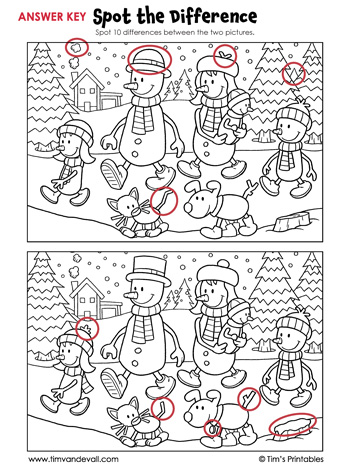 Snowman family spot the difference â tims printables