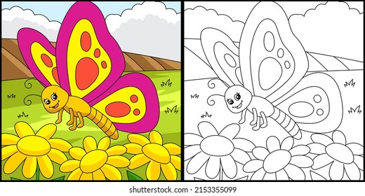 Hand drawing butterfly colouring page photos and images