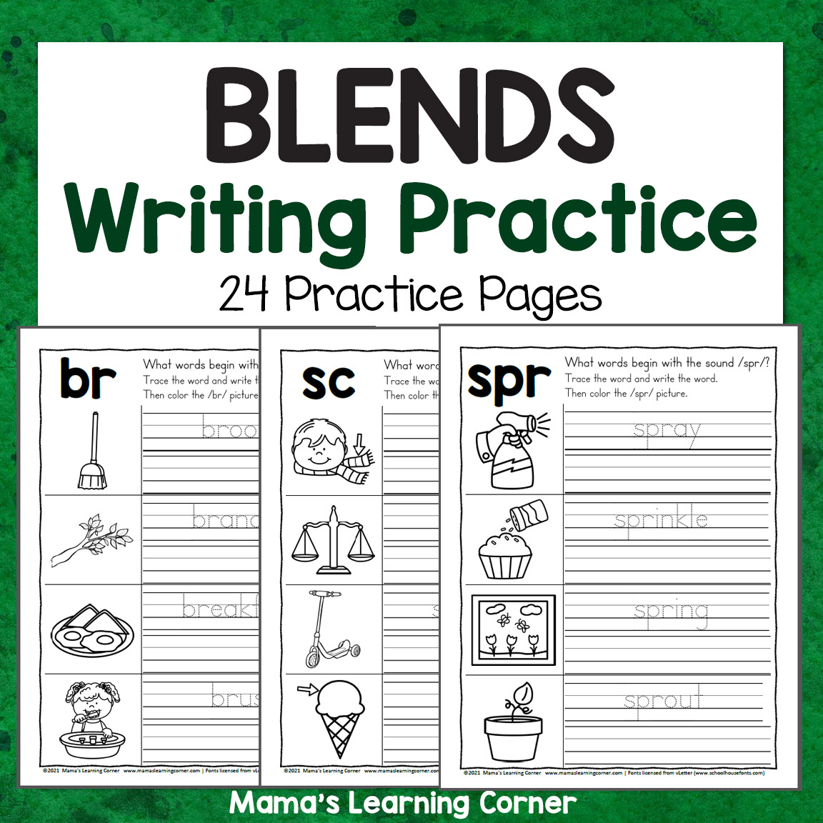 Blends writing practice worksheets