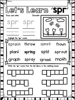 Three letter blends spr phonics literacy printables trigraphs tpt