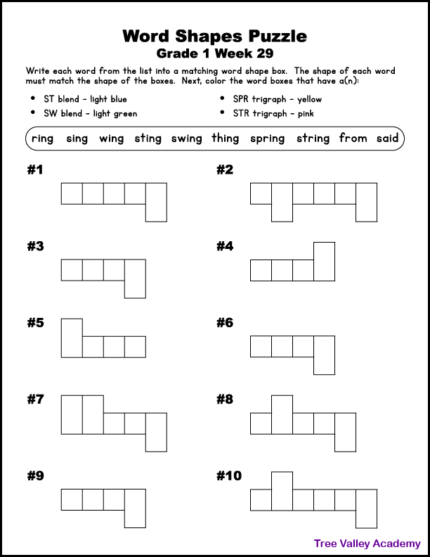 St grade word shape puzzles weeks